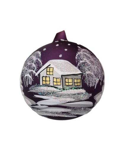 European Glass Christmas ornament of a Bauble | Colourful with a Frosted House & Glass Hook (K)
