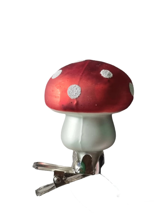 European Glass Christmas ornament of a Mushroom | on Clip (E)