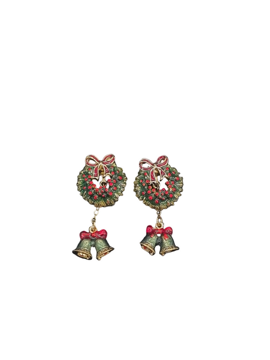 Wreath with Dangling Green Bell Backing | Earrings