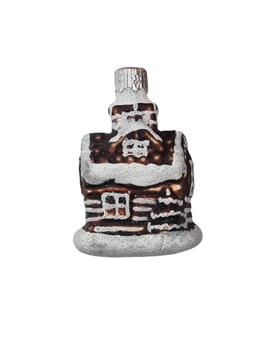 European Glass Christmas ornament of a House | Small Gingerbread Cottage with White Frosting (G)
