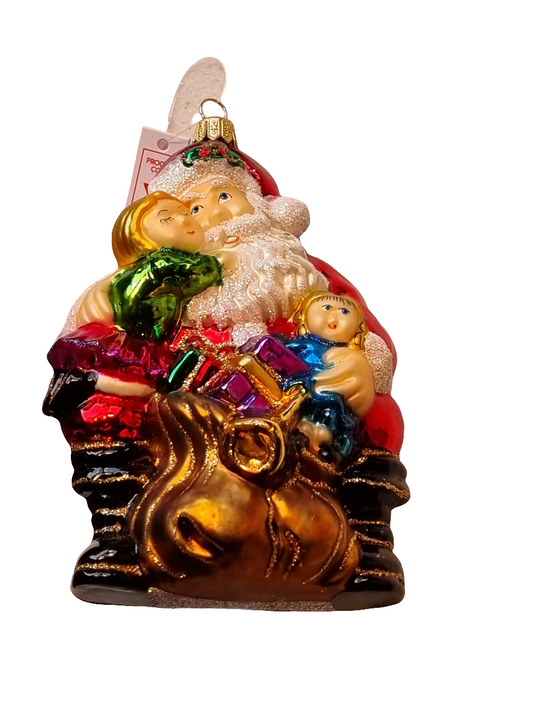 European Glass Christmas ornament of a Santa | Seated with Kids & Presents (X)